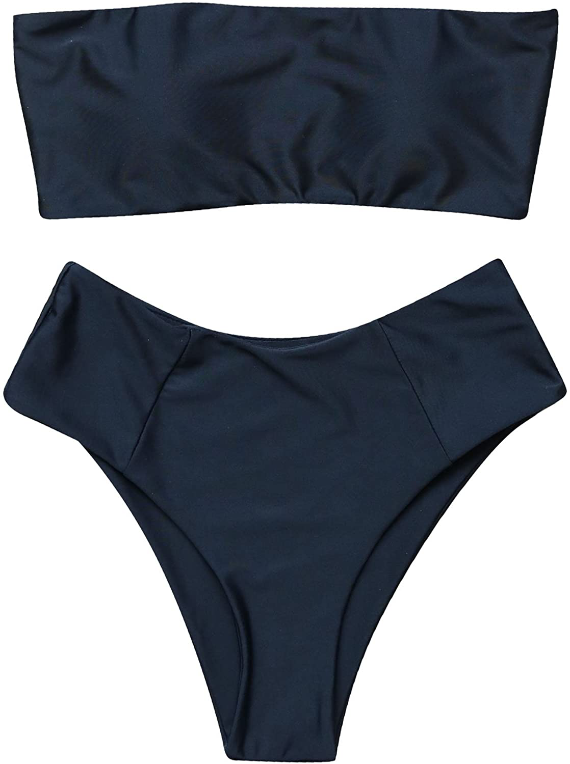 OMKAGI Women's 2 Pieces Bandeau Bikini Swimsuits Off Shoulder High Waist Bathing Suit High Cut Apparel & Accessories > Clothing > Swimwear OMKAGI 0-black Small 