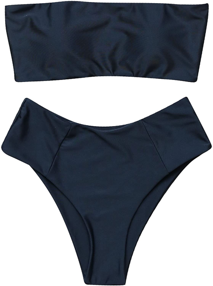 OMKAGI Women's 2 Pieces Bandeau Bikini Swimsuits Off Shoulder High Waist Bathing Suit High Cut Apparel & Accessories > Clothing > Swimwear OMKAGI 0-black Small 