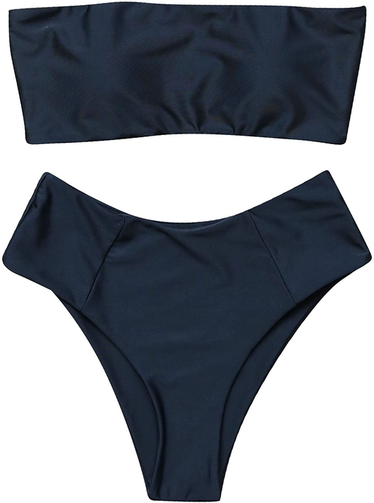 OMKAGI Women's 2 Pieces Bandeau Bikini Swimsuits Off Shoulder High Waist Bathing Suit High Cut Apparel & Accessories > Clothing > Swimwear OMKAGI 0-black Small 
