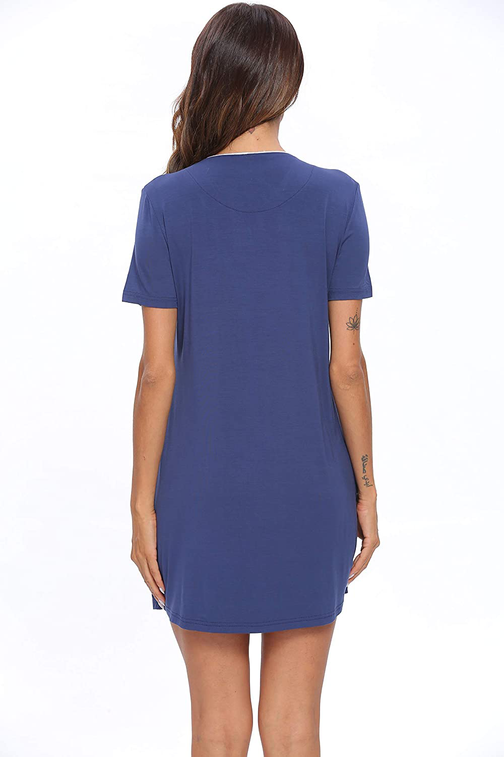 SWOMOG Women'S Button down Nightgown Short Sleeve Nightshirt V-Neck Sleepwear Boyfriend Sleepshirt Pajama Dress Apparel & Accessories > Clothing > Sleepwear & Loungewear > Nightgowns Kylie Max   
