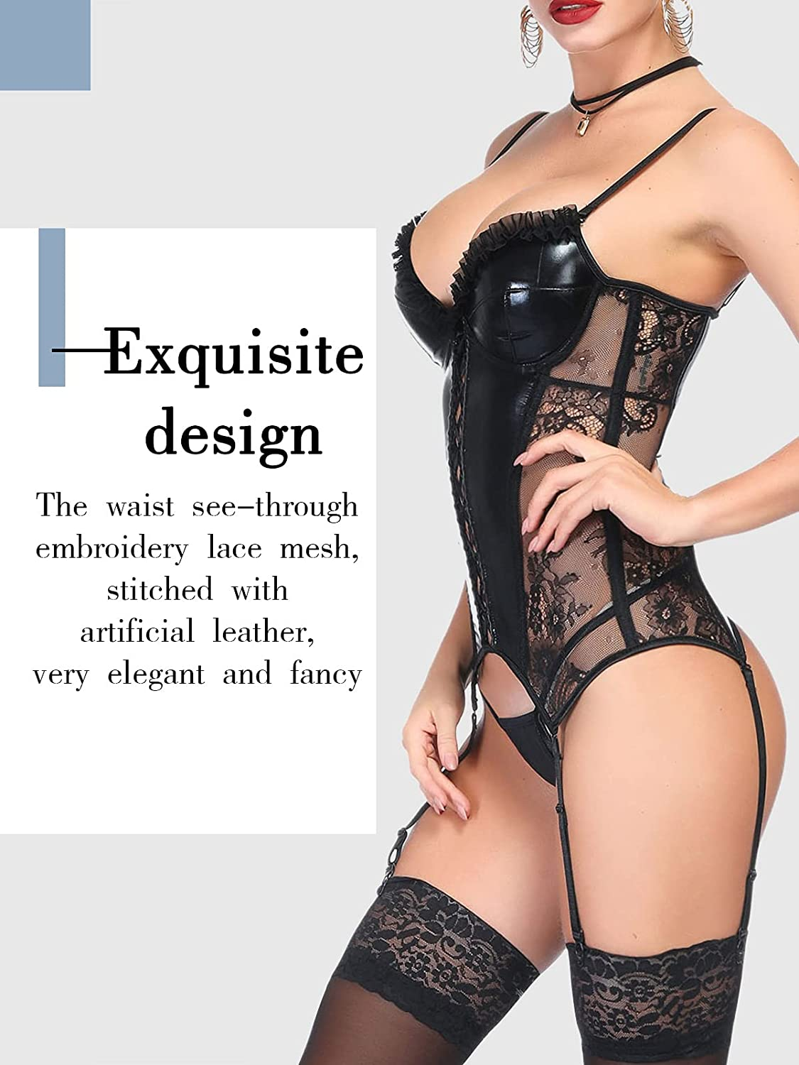 TOPMELON Sexy Corset Leather Lingerie for Women Gothic Black Bustiers & Corsets Gater Belt Apparel & Accessories > Clothing > Underwear & Socks > Lingerie TOPMELON   