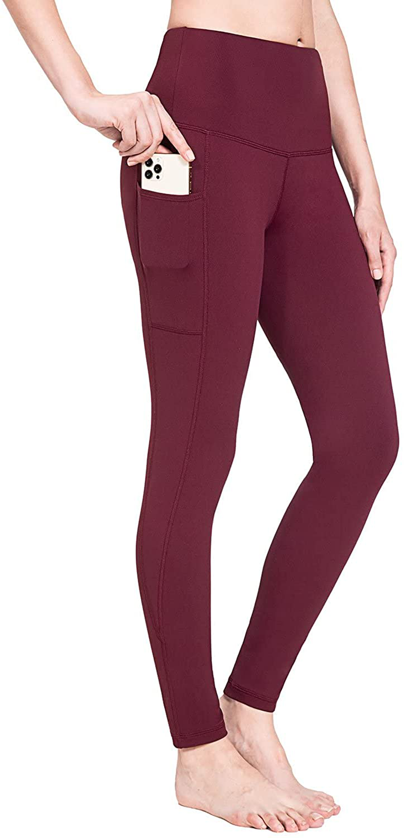 BALEAF Women's Fleece Lined Leggings Water Resistant High Waisted Warm Winter Pants Hiking Running Tights with Pockets Apparel & Accessories > Clothing > Activewear BALEAF Wine Red X-Small 