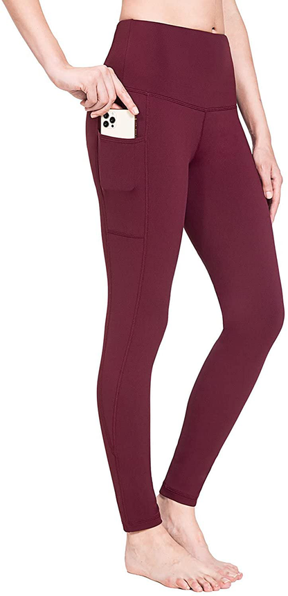 BALEAF Women's Fleece Lined Leggings Water Resistant High Waisted Warm Winter Pants Hiking Running Tights with Pockets Apparel & Accessories > Clothing > Activewear BALEAF Wine Red X-Small 