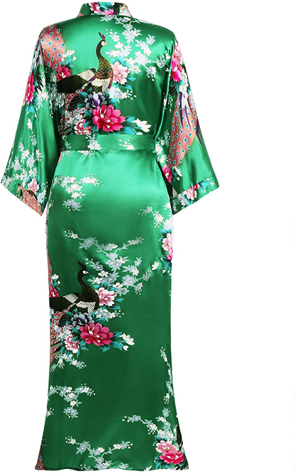 BABEYOND Women'S plus Size Kimono Robe Long Robes with Peacock and Blossoms Printed plus Size Kimono Outfit Apparel & Accessories > Clothing > Sleepwear & Loungewear > Robes KYLIE MAX   