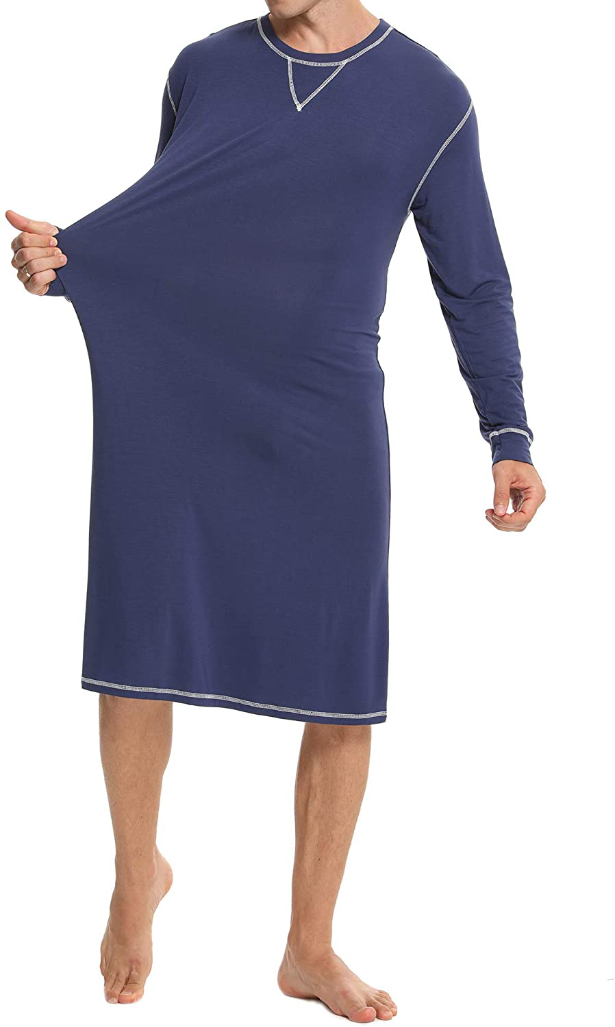 SWOMOG Men'S Nightshirt Long Sleeve Crewneck Modal Nightgown Loose Comfy Sleep Shirt Apparel & Accessories > Clothing > Sleepwear & Loungewear > Nightgowns Kylie Max   