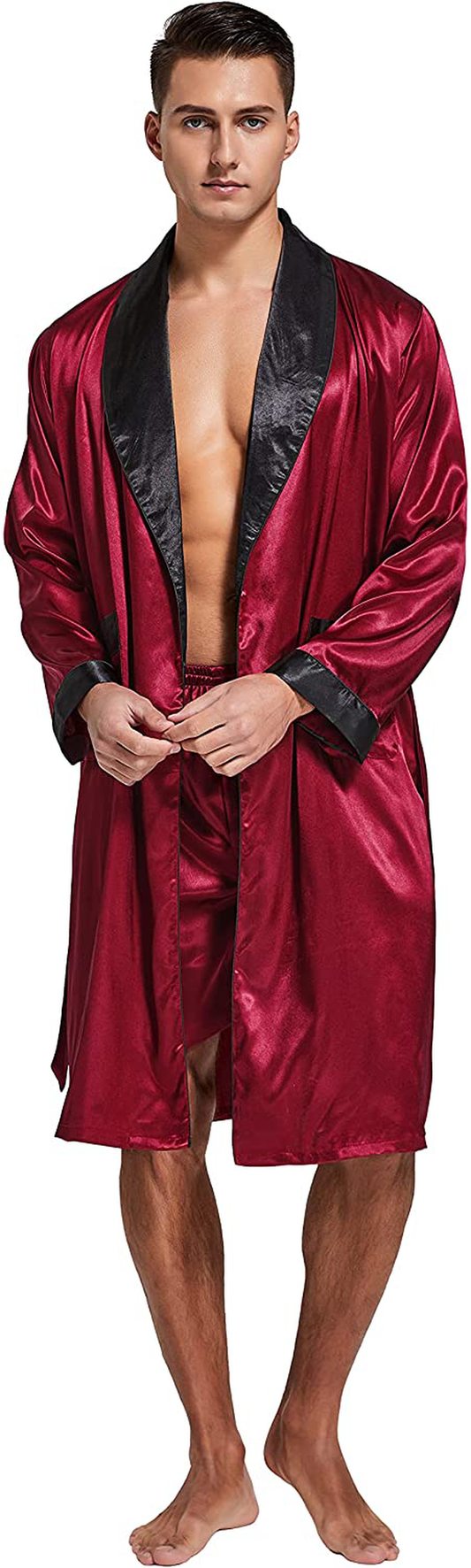 Tony & Candice Men’S Satin Robe Lightweight Long Sleeve Silk Kimono Bathrobe with Shorts Set Sleepwear Apparel & Accessories > Clothing > Sleepwear & Loungewear > Robes Kylie Max   