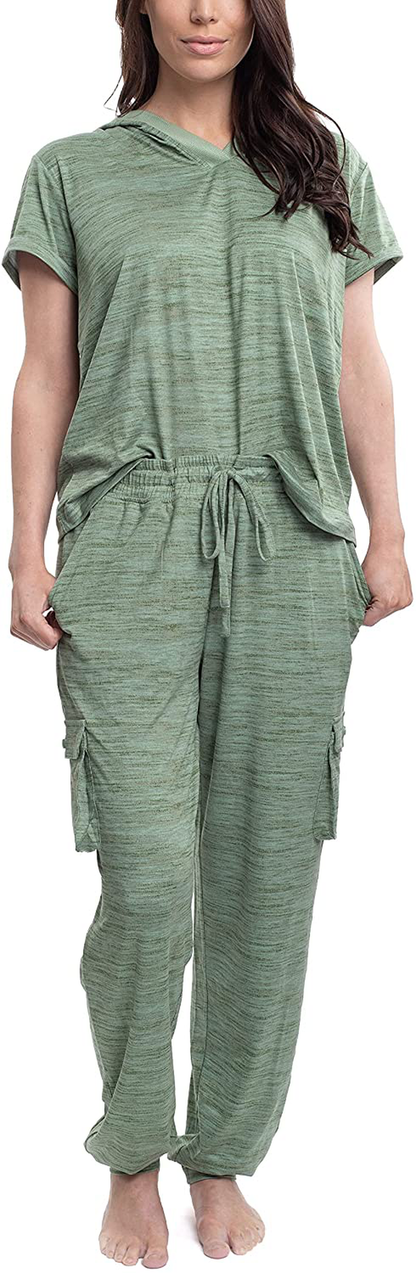 Hanes Women's Short Sleeve Top and Jogger Pant Cargo Pajama Sleep Set with Pockets Apparel & Accessories > Clothing > Sleepwear & Loungewear > Pajamas Hanes Heather Green Medium 