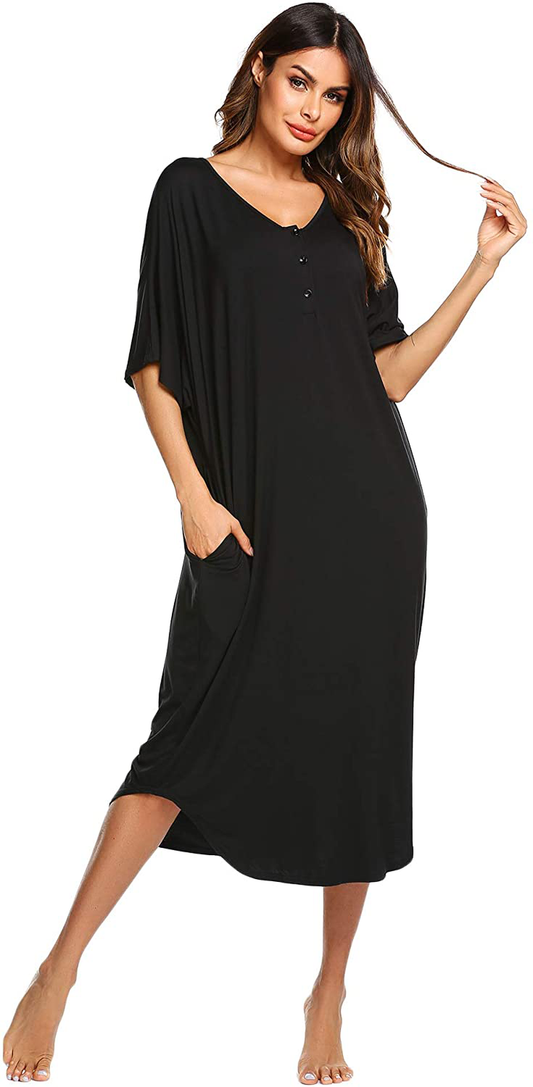 Ekouaer Nightgowns for Women Button-Down Sleepwear Short Sleeve Nightshirt plus Size Night Wear S-XXL Apparel & Accessories > Clothing > Sleepwear & Loungewear > Nightgowns Kylie Max   