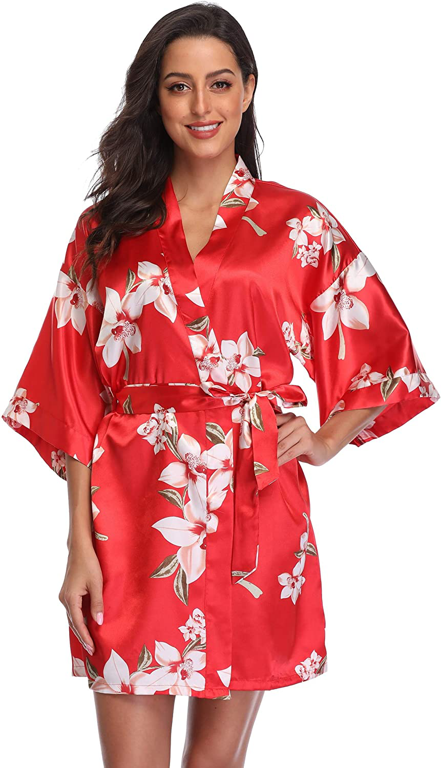 Season Dressing Women Floral Robes Bridesmaids Short Satin Kimono Sleepwear for Wedding Party Apparel & Accessories > Clothing > Sleepwear & Loungewear > Robes season dressing   