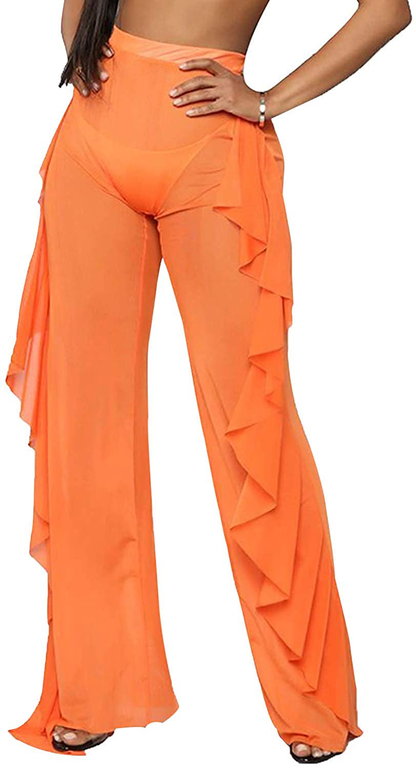 Willow Dance Women'S Perspective Sheer Mesh Ruffle Pants Swimsuit Bikini Bottom Cover up Pants Apparel & Accessories > Clothing > Swimwear Kylie Max   