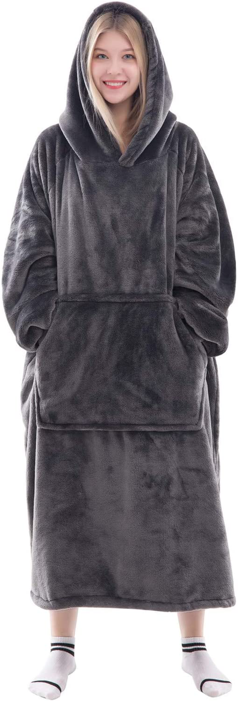 Waitu Wearable Blanket Sweatshirt for Women and Men, Super Warm and Cozy Giant Blanket Hoodie, Thick Flannel Blanket with Sleeves and Giant Pocket - Dark Gray Arts & Entertainment > Party & Celebration > Gift Giving Waitu A Adult 