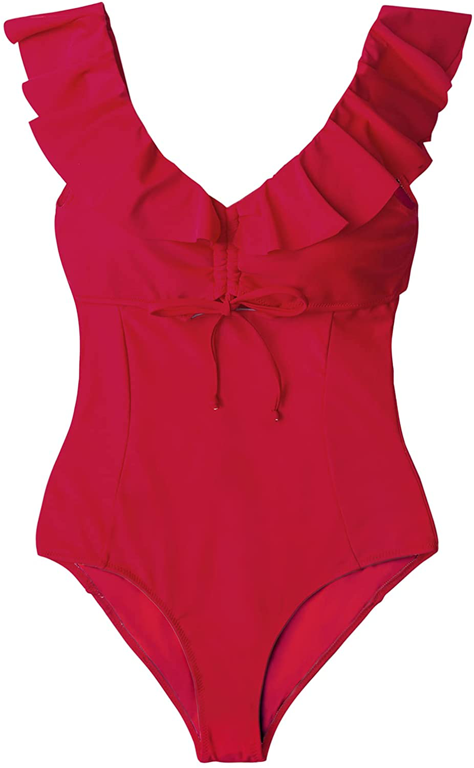 CUPSHE Women'S Ruby Red Ruffled Back Tie One Piece Swimsuit Apparel & Accessories > Clothing > Swimwear Kylie Max   