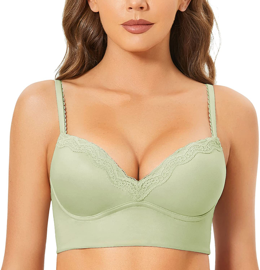 DOBREVA Women's Push Up Bra Wireless Padded Bralette Lace Longline Support Bras Apparel & Accessories > Clothing > Underwear & Socks > Bras DOBREVA Avocado Green 32A 