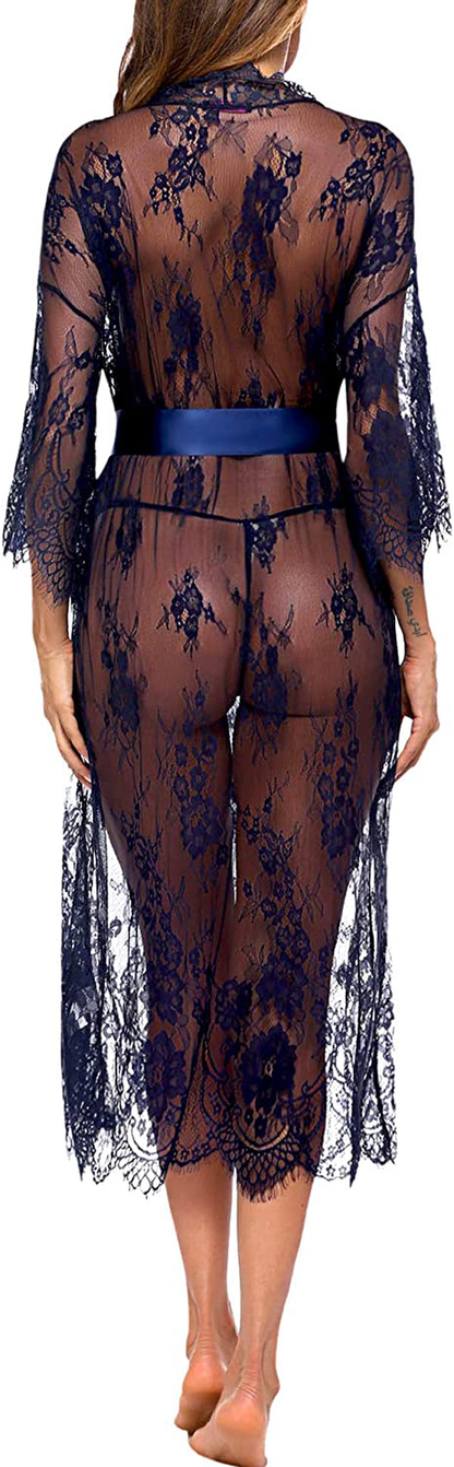 Avidlove Women Sexy Long Lace Lingerie Kimono Robe Sheer Babydoll Nightgown Nightdress Apparel & Accessories > Clothing > Underwear & Socks > Lingerie Kylie Max   