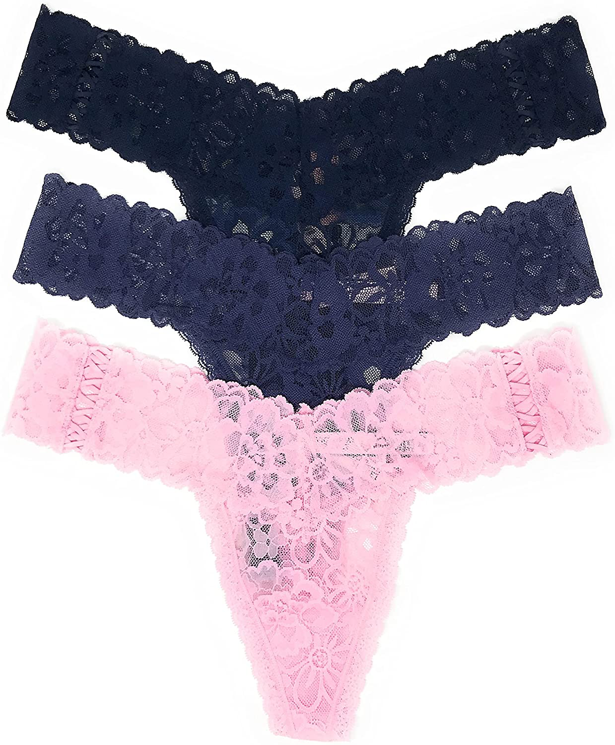 Victoria's Secret The Lacie Thong Panty Set of 3 Apparel & Accessories > Clothing > Underwear & Socks > Underwear Victoria's Secret Ensign Cross / Denim / Light Pink Cross Medium 