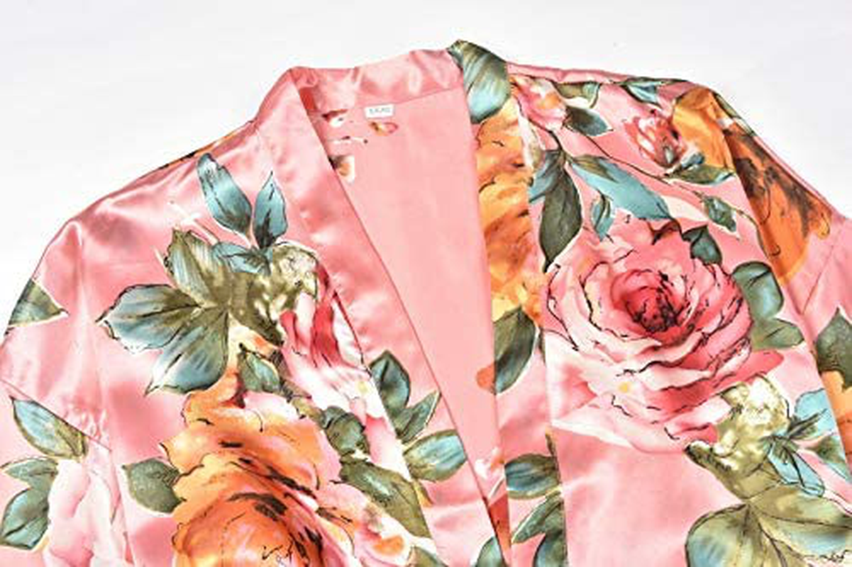 Women'S Long Floral Satin Kimono Robes Bridal Dressing Gown Wedding Bridesmaid Nightgown Apparel & Accessories > Clothing > Sleepwear & Loungewear > Robes goodmansam   
