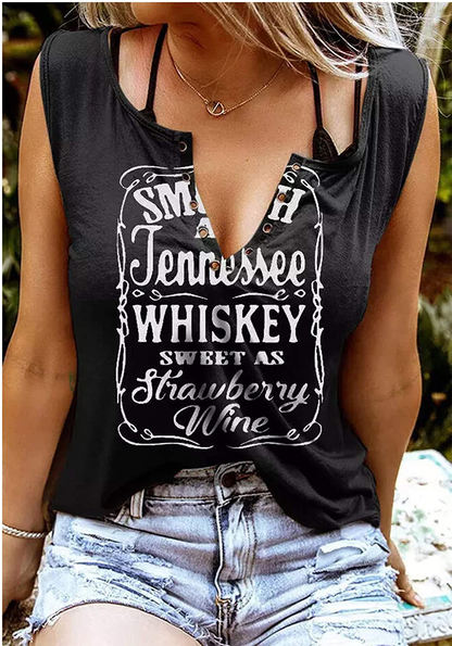 Smooth as Tennessee Whiskey Sweet as Strawberry Wine Shirt Ring Hole Sleeveless V-Neck Tank Top Womens Country Music Tee Apparel & Accessories > Clothing > Activewear Kylie Max   