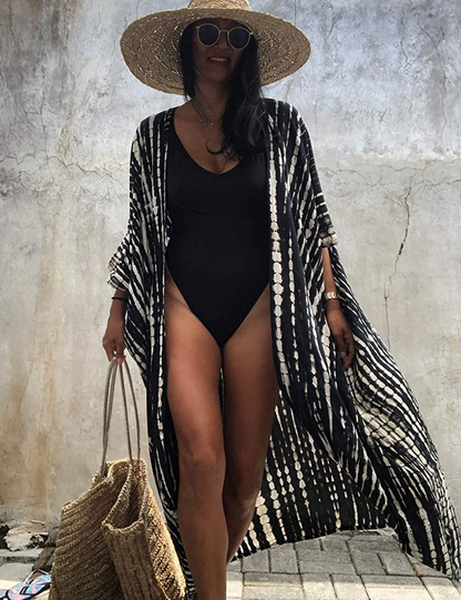 Bsubseach Stylish Tie Dye Open Front Long Kimono Swimsuit Cover up for Women Apparel & Accessories > Clothing > Swimwear Kylie Max   