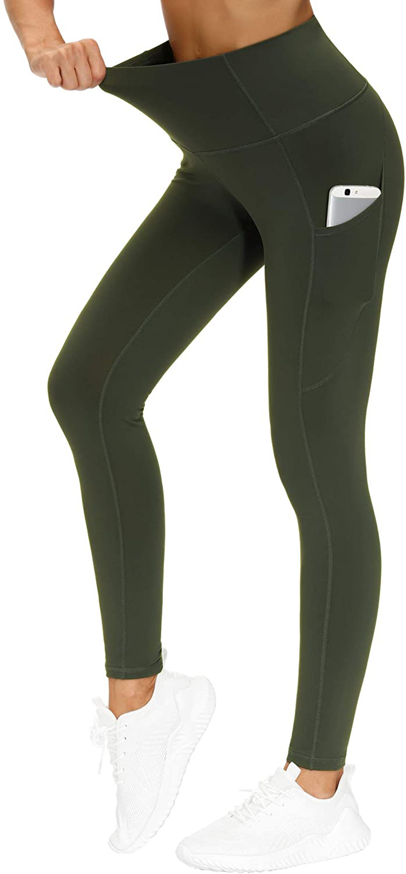 THE GYM PEOPLE Thick High Waist Yoga Pants with Pockets, Tummy Control Workout Running Yoga Leggings for Women Apparel & Accessories > Clothing > Activewear THE GYM PEOPLE Dark Olive Small 