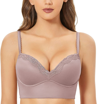 DOBREVA Women's Push Up Bra Wireless Padded Bralette Lace Longline Support Bras Apparel & Accessories > Clothing > Underwear & Socks > Bras DOBREVA Warm Iris 36D 