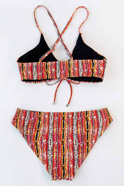 CUPSHE Women's Reversible Lace Up Bikini Sets Floral and Striped Apparel & Accessories > Clothing > Swimwear KYLIE MAX   