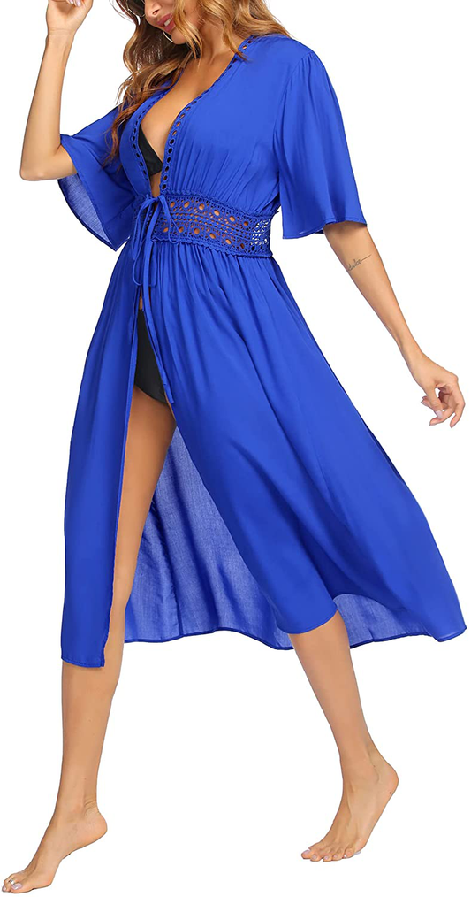 Ekouaer Women'S Swimwear Cover Ups Sexy Open Front Beach Bikini Swimsuit Kimono Cardigan Long Flowy Beachwear Apparel & Accessories > Clothing > Swimwear Kylie Max   