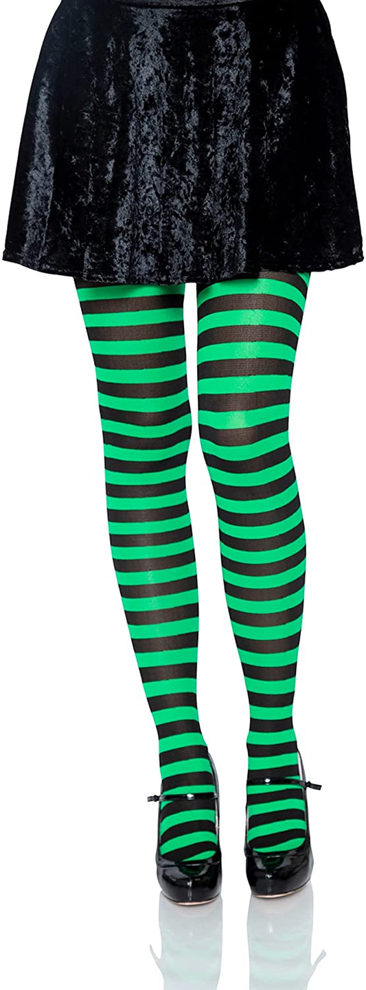 Leg Avenue Womens Nylon Striped Tights Costume Hosiery, Black/Kel Gr, One Size US Apparel & Accessories > Clothing > Underwear & Socks > Shapewear Leg Avenue   