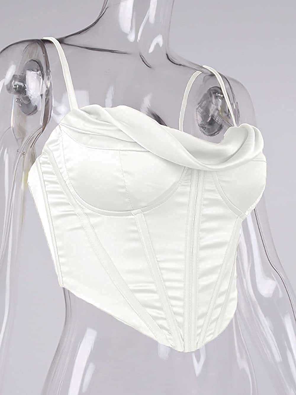 Modegal Women'S Satin Cowl Neck Fish Boned Zip Back Adjustable Spaghetti Straps Bustier Corset Crop Top Apparel & Accessories > Clothing > Underwear & Socks > Lingerie Modegal   