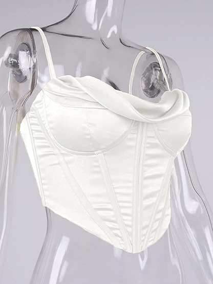 Modegal Women'S Satin Cowl Neck Fish Boned Zip Back Adjustable Spaghetti Straps Bustier Corset Crop Top Apparel & Accessories > Clothing > Underwear & Socks > Lingerie Modegal   