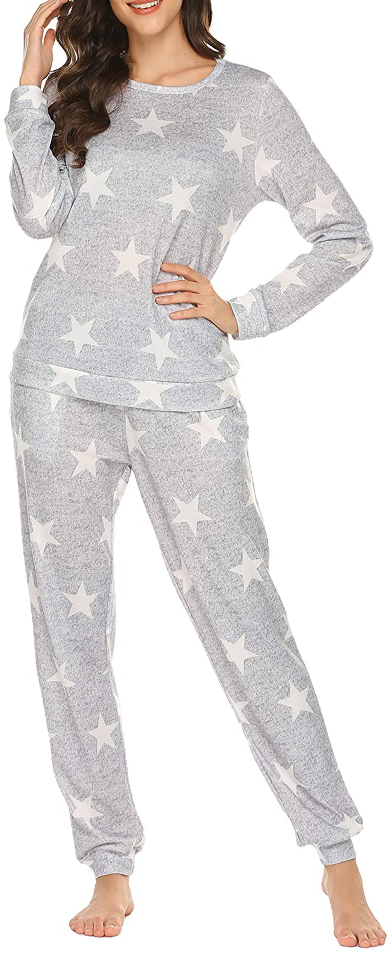 Ekouaer Womens Pajama Set Long Sleeve Sleepwear Star Print Nightwear Soft Pjs Lounge Sets with Pockets Apparel & Accessories > Clothing > Sleepwear & Loungewear > Pajamas Ekouaer   