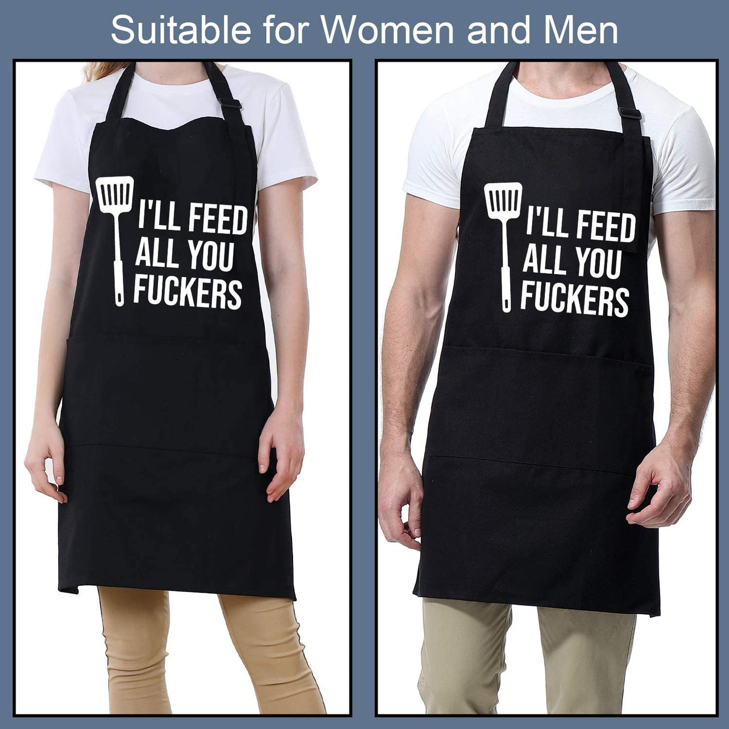 I'll Feed All You - Funny Aprons for Men, Women with 3 Pockets - Dad Gifts, Gifts for Men - Christmas, Thanksgiving, Birthday Gifts for Husband, Dad, Wife, Mom - Miracu Cooking Grilling BBQ Chef Apron Arts & Entertainment > Party & Celebration > Gift Giving Miracu   