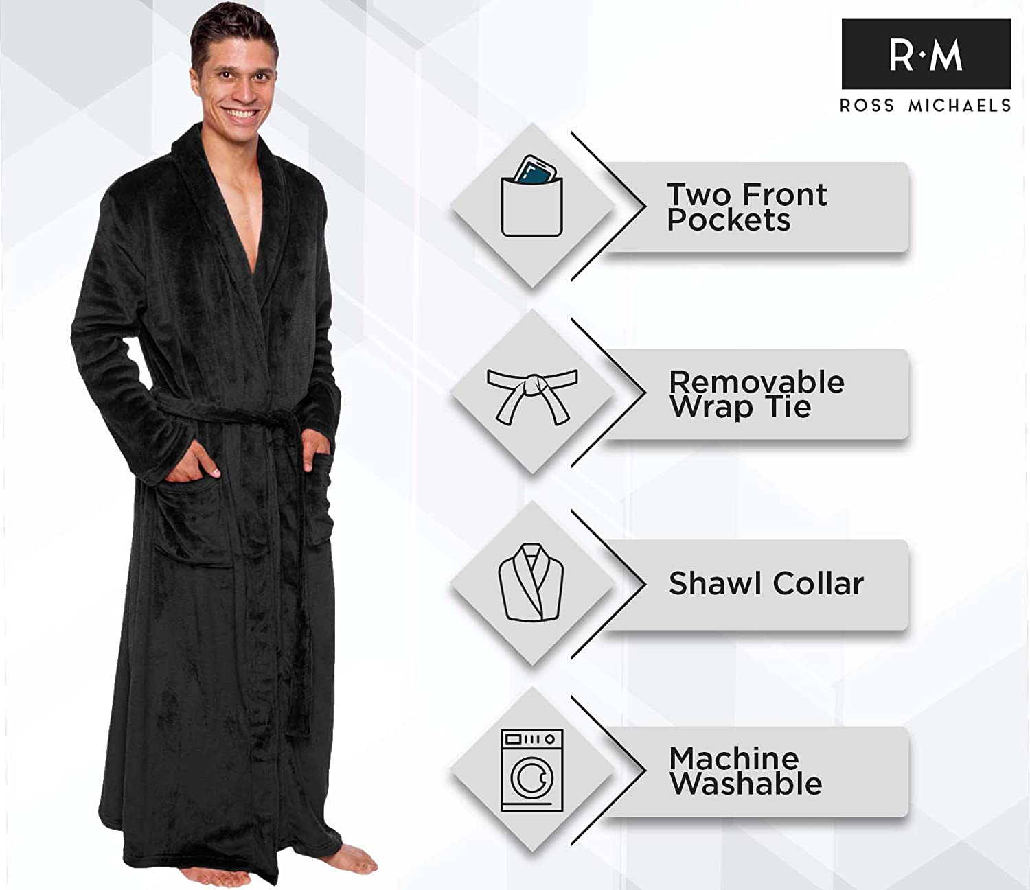 Ross Michaels Mens Robe Big & Tall - Long Plush Shawl Collar Fleece Bathrobe Apparel & Accessories > Clothing > Sleepwear & Loungewear > Robes Kylie Max   