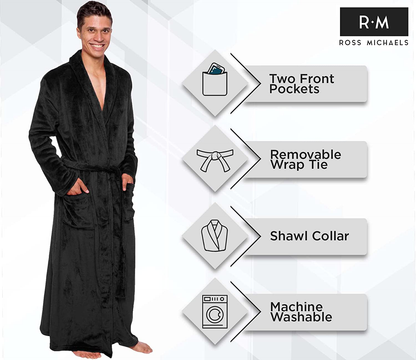 Ross Michaels Mens Robe Big & Tall - Long Plush Shawl Collar Fleece Bathrobe Apparel & Accessories > Clothing > Sleepwear & Loungewear > Robes Kylie Max   