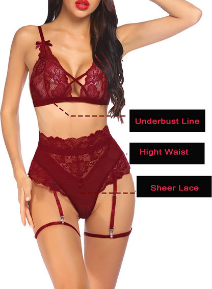 Avidlove Women Lingerie Set with Garter Belts Lace Lingerie High Waist Lingerie Sexy Bra and Panty Set Apparel & Accessories > Clothing > Underwear & Socks > Lingerie Avidlove   