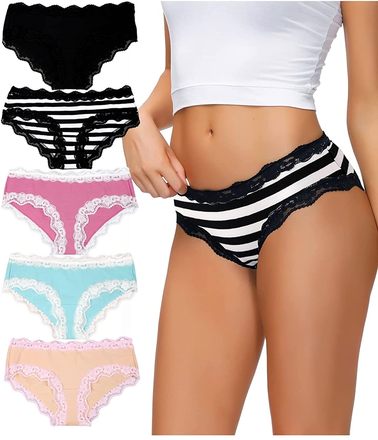OHLLAVIVY Cotton Underwear Women'S Panties Soft Lace Hipster Briefs Multi-Pack Apparel & Accessories > Clothing > Underwear & Socks > Underwear OHLLAVIVY Lace Briefs(b) Small 