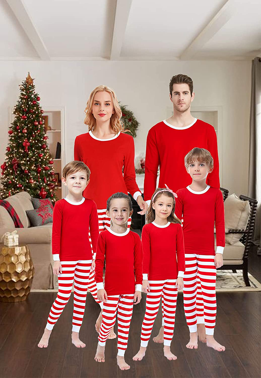 Matching Family Pajamas for Women Men Christmas Red Striped Jammies Holiday Cotton Pjs Clothes Mum and Dad Pyjamas Apparel & Accessories > Clothing > Sleepwear & Loungewear > Pajamas Kylie Max   