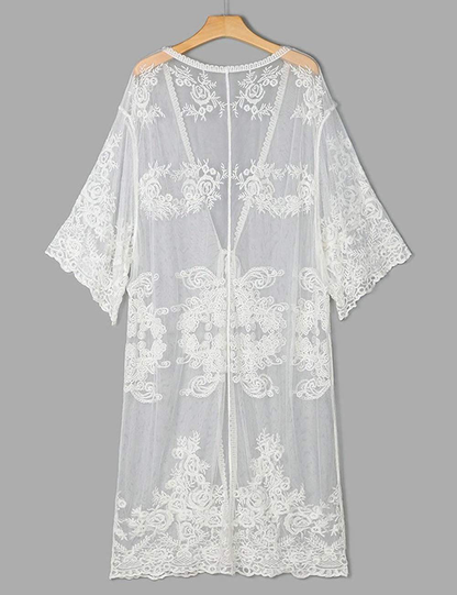 Bsubseach Women Sexy Lace Crochet Open Front Swimsuit Beach Long Kimono Cover Ups Apparel & Accessories > Clothing > Swimwear Kylie Max   