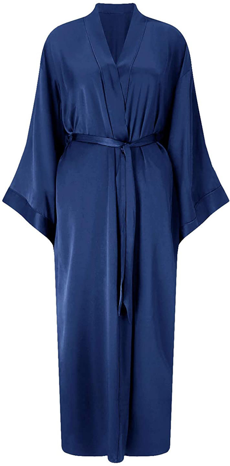 SIORO Long Silk Robe for Women Kimono Satin Bridesmaids Robes Lightweight Soft Sleepwear Full Length Bathrobe US4-12 Apparel & Accessories > Clothing > Sleepwear & Loungewear > Robes KYLIE MAX Navy Blue Large 