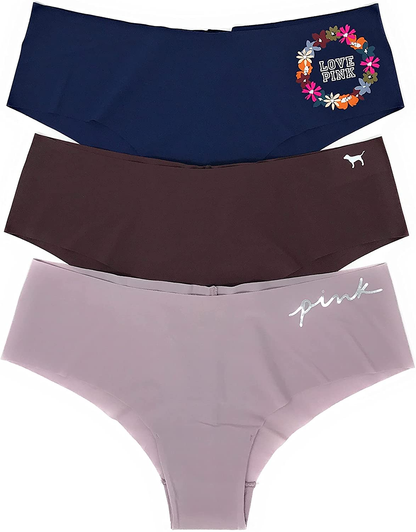 Victoria'S Secret Pink Cheekster Panty Set of 3  Victoria's Secret No Show Navy Floral / Burnt Umber / Mauve Logo Medium 