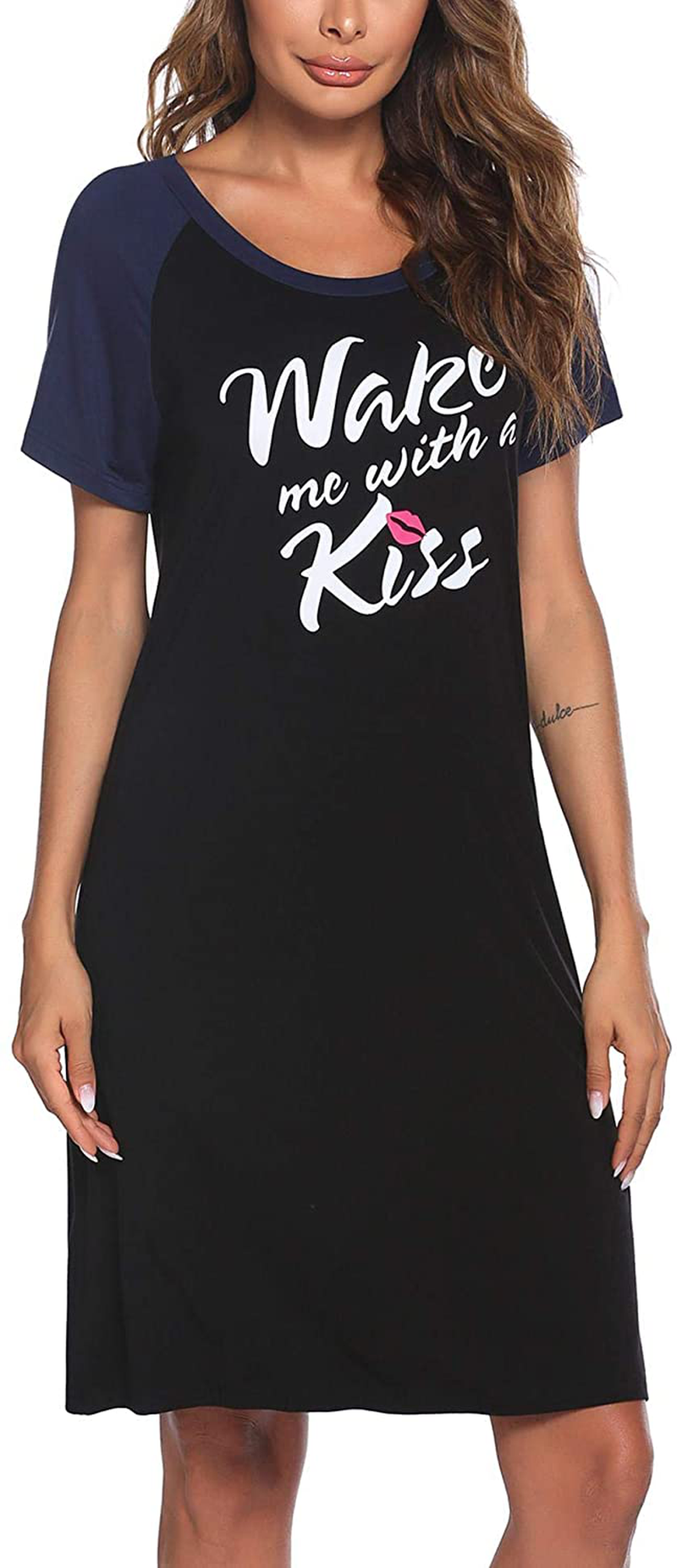 Ekouaer Womens Nightgowns Short Sleeve Nightshirts Printed Sleepwear Soft Sleep Shirts S-3XL Apparel & Accessories > Clothing > Sleepwear & Loungewear > Nightgowns Kylie Max   