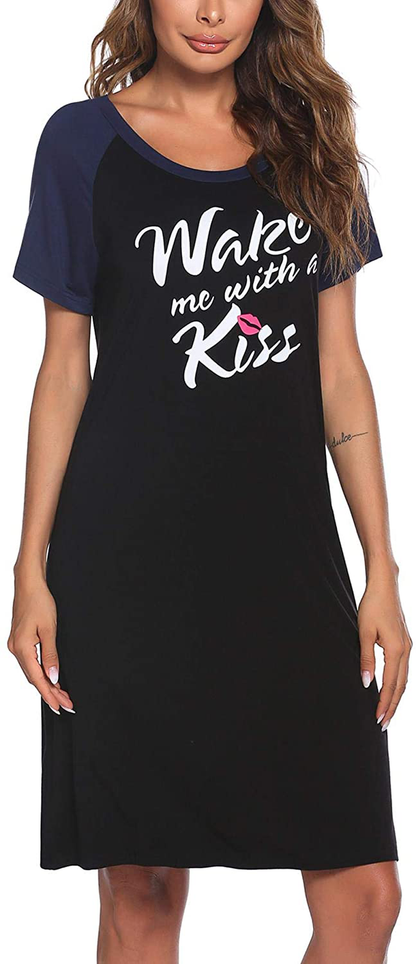 Ekouaer Womens Nightgowns Short Sleeve Nightshirts Printed Sleepwear Soft Sleep Shirts S-3XL Apparel & Accessories > Clothing > Sleepwear & Loungewear > Nightgowns Kylie Max   