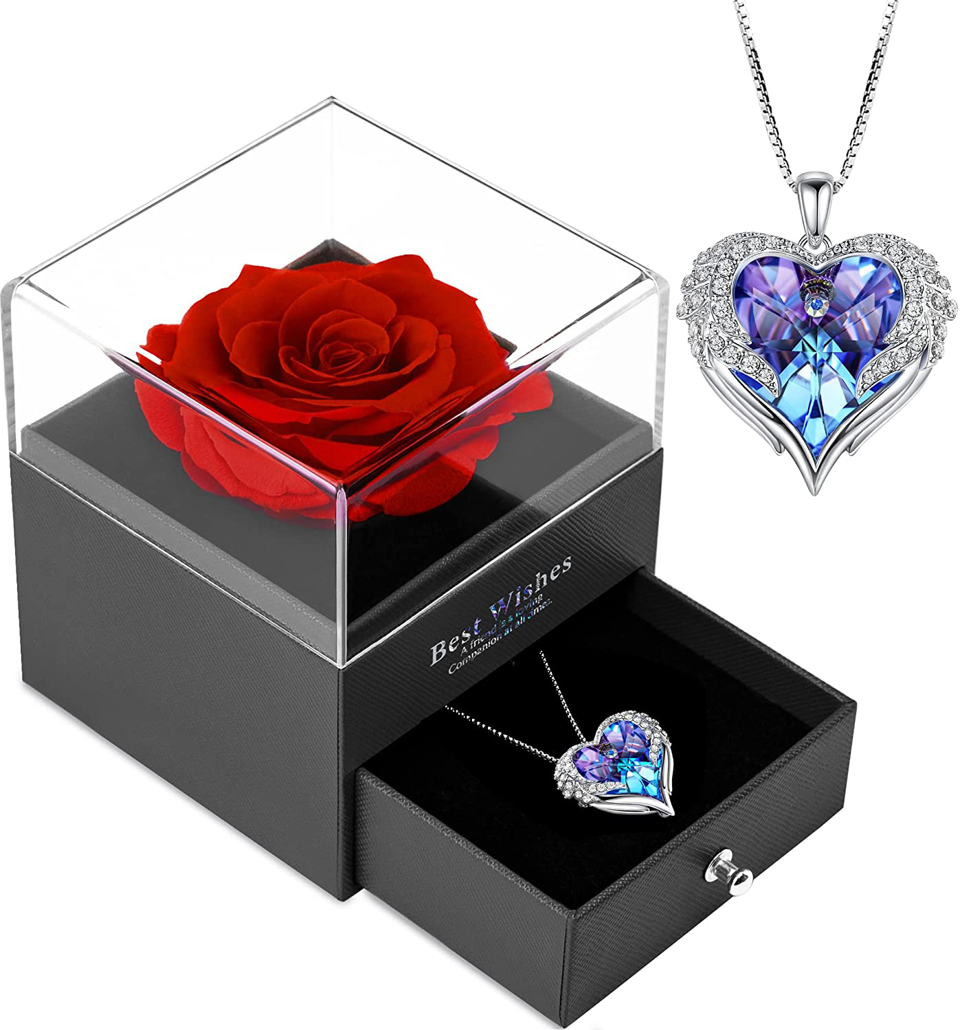 Preserved Real Rose with Angel Wings Necklaces for Women Enchanted Rose Flower Gifts for Mom Her Girlfriend Gifts Wife On Birthday Gifts for Women Anniversary Christmas Mothers Valentines Day (Red) Arts & Entertainment > Party & Celebration > Gift Giving NEWNOVE   
