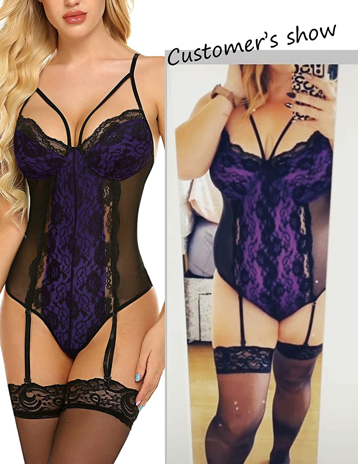 Avidlove Garter Lingerie for Women Sexy Lace Teddy Chemise One Piece Bodysuit Apparel & Accessories > Clothing > Underwear & Socks > Lingerie Avidlove   