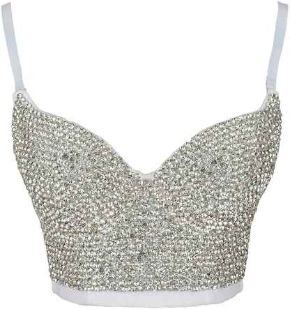 ELLACCI Women'S Handmade Rhinestone Diamond Push up Bustier Crop Top Sexy Punk Corset Bra White Apparel & Accessories > Clothing > Underwear & Socks > Lingerie ELLACCI   