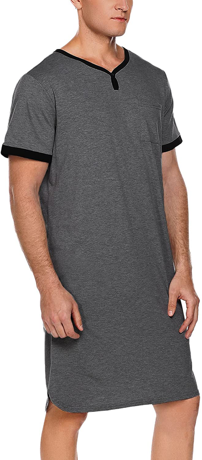 Ekouaer Men'S Nightshirt Nightwear Comfy Big&Tall Short Sleeve Henley Sleep Shirt Apparel & Accessories > Clothing > Sleepwear & Loungewear > Nightgowns Kylie Max   