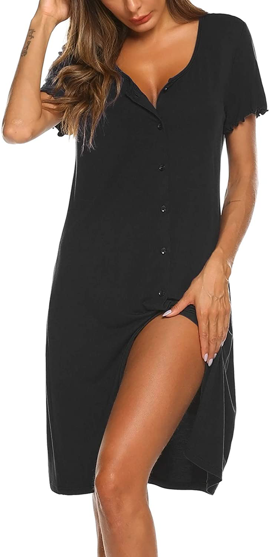 Ekouaer Women'S Nightshirt Short Sleeve Button down Nightgown V-Neck Sleepwear Pajama Dress Apparel & Accessories > Clothing > Sleepwear & Loungewear > Nightgowns Kylie Max   