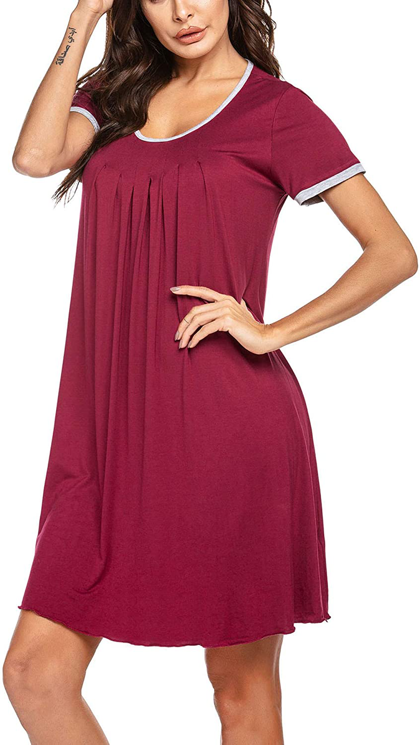Ekouaer Women'S Nightgown Short Sleeve Sleepwear Comfy Sleep Shirt Pleated Scoopneck Nightshirt S-XXXL Apparel & Accessories > Clothing > Sleepwear & Loungewear > Nightgowns Kylie Max   
