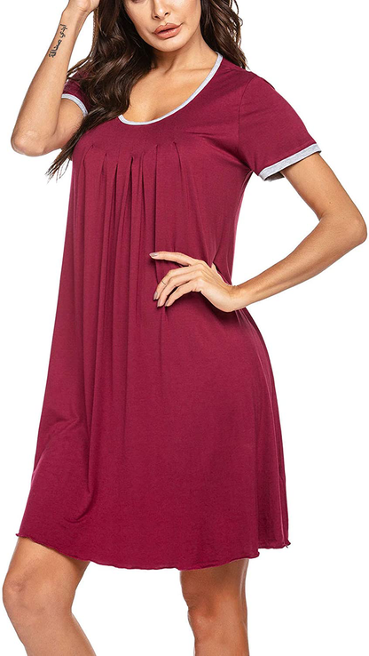 Ekouaer Women'S Nightgown Short Sleeve Sleepwear Comfy Sleep Shirt Pleated Scoopneck Nightshirt S-XXXL Apparel & Accessories > Clothing > Sleepwear & Loungewear > Nightgowns Kylie Max   