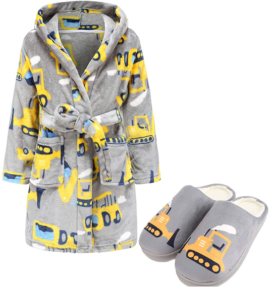 Boys Girls Hooded Bathrobe Sleepwear and Slippers Set Apparel & Accessories > Clothing > Sleepwear & Loungewear > Robes Kylie Max   