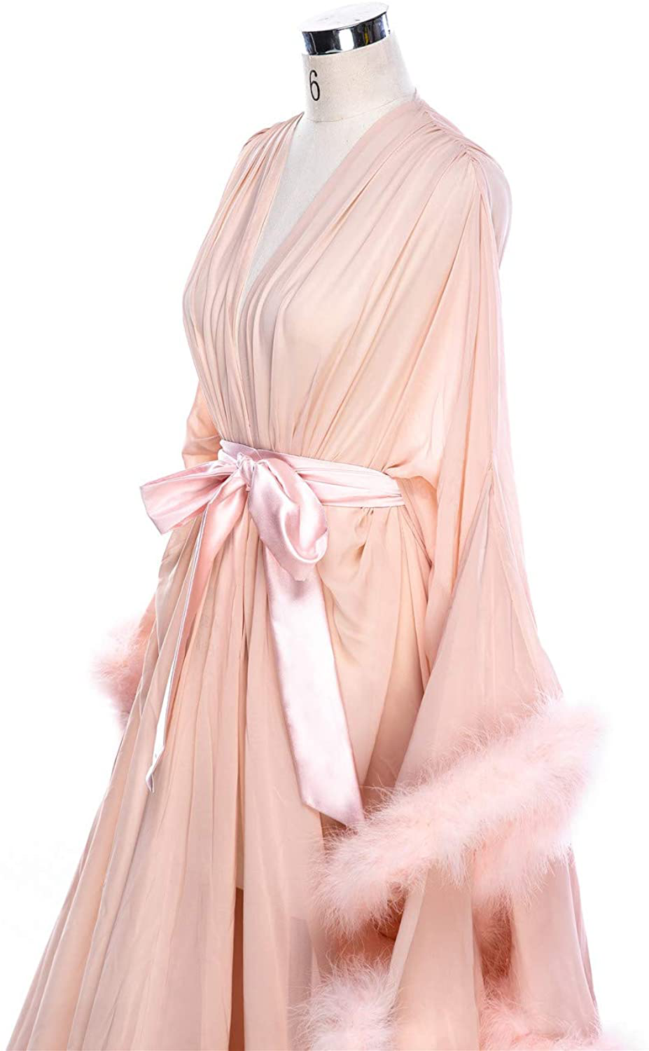 Molisa Women'S Sexy Feather Bridal Robe Long Wedding Scarf Illusion Bathrobe Sleepwear Lingerie Robe Nightgown Apparel & Accessories > Clothing > Sleepwear & Loungewear > Robes Molisa   